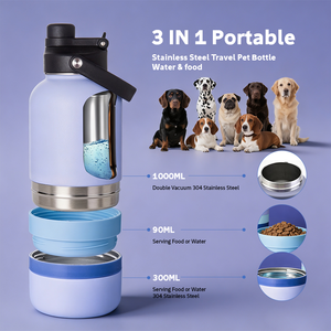 Bottiglia d'Acqua Portatile 3 in 1 per Cani con Ciotole in Acciaio Inox Isolate per Viaggi all'Aperto, Contenitore per Cibo e Acqua - Product Image 2