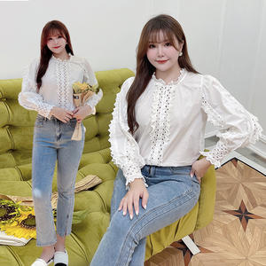 เสื้อเชิ้ตผ้าฝ้ายสีขาวปักลายฉลุ คอตั้ง รุ่น N7489 สำหรับผู้หญิง จากฉางชู - Product Image 2