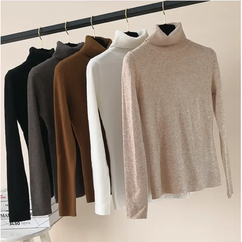 Áo Len Cao Cổ Nữ, Áo Chui Đầu, Áo Len Cashmere Dáng Ôm Cho Mùa Đông, Màu Đen Cơ Bản