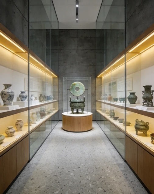 Antique Museum Glass Display Cases-Cubical Design LED Lighting Heavy Duty Customizable Dimensions High Quality Retail Display