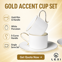 Ensemble tasse et soucoupe en porcelaine blanche avec accent doré, anse en S, pour une seule portion, logo personnalisé, vente en gros, coffret cadeau
