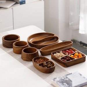Walnut Wood Fruit Plate Classic Dry Fruit Compartment Storage Box Creative Home <strong>Candy</strong> Snack <strong>Tray</strong> Party Serve <strong>Trays</strong> Wholesale - Product Image 1