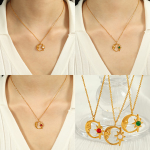 Star Moon <b>Opal</b> Pendant <b>Necklace</b> Zinc Alloy Clavicle Chain Gift Jewelry XL180 - Product Image 4