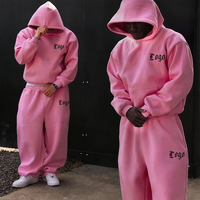 Ensemble de survêtements streetwear pour hommes avec impression en relief, comprenant un sweat à capuche court et ample et un pantalon de survêtement, en molleton personnalisé, style jogging et survêtement de sport
