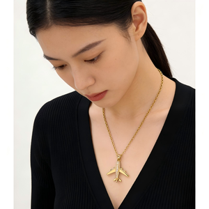 สร้อยคอจี้รูปเครื่องบินชุบทองประดับเพทายคุณภาพสูง Novilashin สำหรับผู้หญิงและเด็ก แฟชั่น - Product Image 2