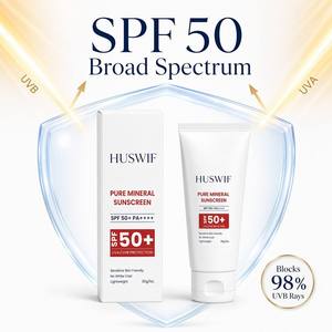 Protector Solar Mineral Puro Sin Nanomateriales con Logotipo Personalizado, Dióxido <span class=keywords><strong>de</strong></span> Titanio, Óxido <span class=keywords><strong>de</strong></span> <span class=keywords><strong>Zinc</strong></span>, SPF50+, Protección UV <span class=keywords><strong>de</strong></span> Amplio Espectro, Bloqueador Solar Físico - Product Image 1