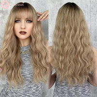 7JHH – perruque Blonde ombrée avec frange, cheveux synthétiques longs bouclés, cheveux naturels pour femmes, 26 pouces, utilisation quotidienne