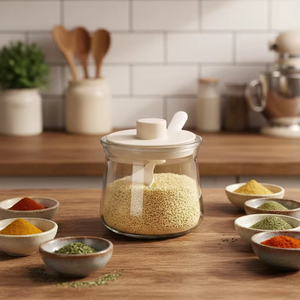 <span class=keywords><strong>Set</strong></span> di 3 Barattoli in Vetro per Condimenti, Portatili, Senza BPA, con Cucchiai e Coperchi, 300ml, Design Moderno, Contenitori per Sale e Pepe, Uso in Cucina - Product Image 4