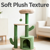 Arbre à chat Cactus Cat Furniture en sisal vert, avec poteau à gratter, plateforme ronde, cylindre, perchoir latéral, jouet suspendu et espace de repos