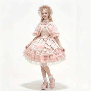 Ensemble de robe de princesse victorienne Sweet Lolita, costume de cosplay en dentelle épaisse à volants avec cape et <span class=keywords><strong>bonnet</strong></span> - Product Image 1