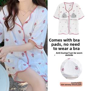 Pijama de verano con patrón floral para mujer, conjunto de ropa de casa dulce con almohadilla de <span class=keywords><strong>pecho</strong></span> de manga corta - Product Image 1