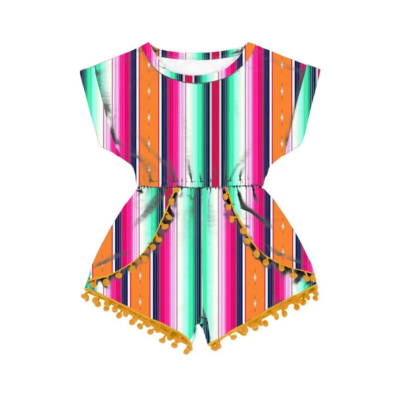 Customized Red Rose Stripe Printed Children's Summer Jumpsuit Little Girl Baby Clothes Cute Girls Clothing 