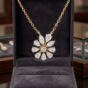 Flower <b>Pendant</b> Necklace Women's 18K <b>Solid</b> <b>Gold</b> Marquise Cut Diamond Classic Link Chain - Product Image 3