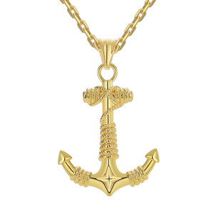 Chaîne à maillons tendance en laiton plaqué or 18 carats, style bohème, avec breloque ancre à sertissage griffe, accessoire de mode - Product Image 1