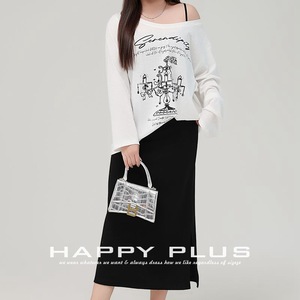 ชุดเซ็ตผู้หญิงไซส์ใหญ่ Runqi เสื้อยืดสีขาวพิมพ์ลาย เสื้อสายเดี่ยวสีดำ เสื้อคลุม กระโปรงถัก ชุดลำลอง สีพื้น สายเดี่ยว - Product Image 5