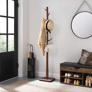 Nouveau <span class=keywords><strong>Porte</strong></span>-<span class=keywords><strong>Manteau</strong></span> en Bois Massif Naturel avec Base Carrée Stable et 8 Crochets Amovibles - Product Image 2