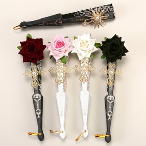 Abanico de mano vintage español de <span class=keywords><strong>flamenco</strong></span> con encaje de rosas, elegante abanico plegable negro para fiestas y bodas - Product Image 3
