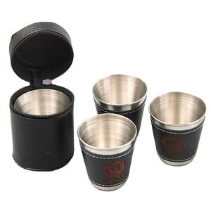 Mini vaisselle de Camping en plein air 70ml, fournitures de pique-nique, ensemble de tasses à vin, de bière, à Whisky en cuir PU, de 4 pièces/<span class=keywords><strong>lot</strong></span> - Product Image 1