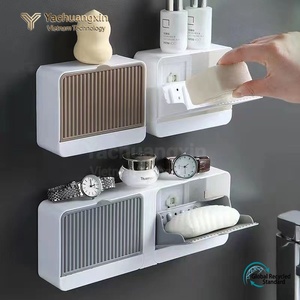 Boîte à savon murale avec couvercle rabattable, support de rangement en plastique, forme rectangulaire, design peu encombrant pour la salle de bain - Product Image 5