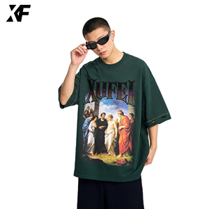 T-shirt <span class=keywords><strong>Homme</strong></span> XUFEI <span class=keywords><strong>Original</strong></span> Distressed 250gsm en Coton Pima Peigné Brodé Personnalisé Coupe Boxy DTG Effet Usé Lourd 250 Gsm - Product Image 1