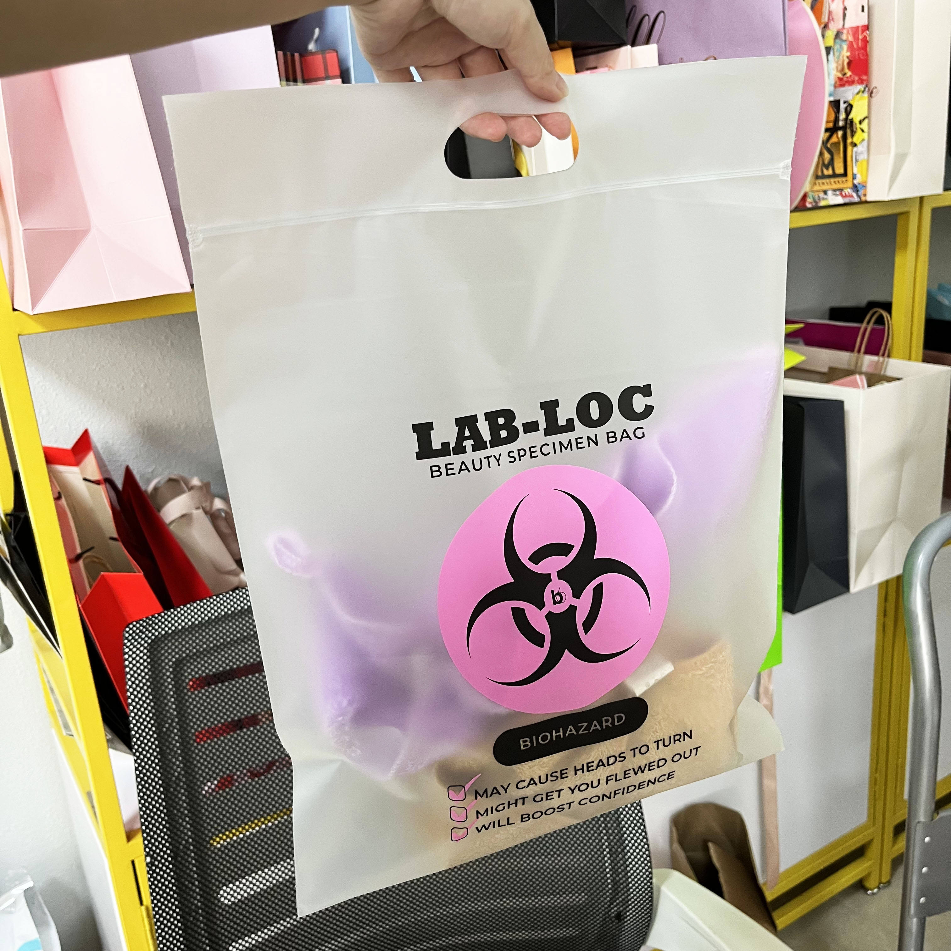 Frosted zip lock bag with die cut handle