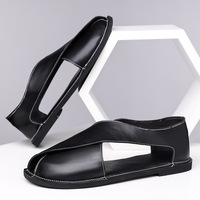 Sandales Homme Grande Taille 48 – Chaussures de Plage et de Marche d'Extérieur Plates en Cuir PU à Enfiler, Basses, Respirantes, à Bout Couvert pour l'Été