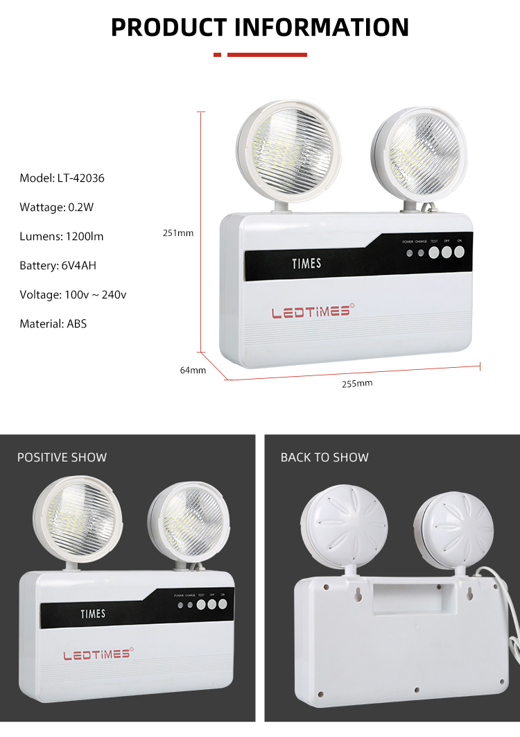 High Quality Waterproof IP65 Double Head Indoor Corridor 0.2W Portable Rechargeable Led Emergency Lamp
