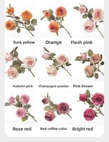 Fleurs artificielles en soie de rose impériale à 3 têtes, peintes à l'huile, semi-artisanales, pour décoration intérieure, hôtels, articles de décoration, fleurs artificielles DIY