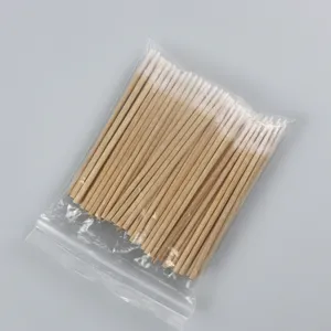 木製スティック付き1mm生分解性マイクロポインテッドQtips綿棒