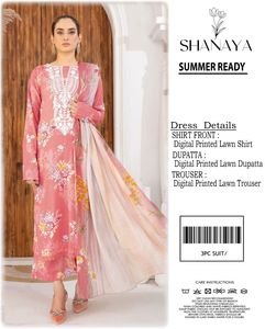Ensemble Salwar Kameez 3 pièces Shanaya pour femme, non cousu, imprimé numérique, en tissu lawn, prêt pour l'été, décontracté, traditionnel, coupe régulière, pour les fêtes - Product Image 4