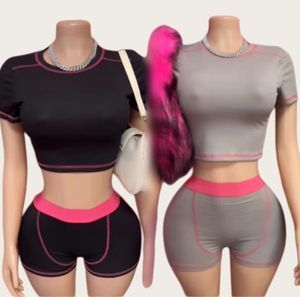 Viviblook ชุดกางเกงขาสั้น2ชิ้นสำหรับเด็กผู้หญิงกางเกงขาสั้นแขนสั้นตัดกันเป็นด้ายแนวลำลองแฟชั่น2025 Z307ST08 - Product Image 1