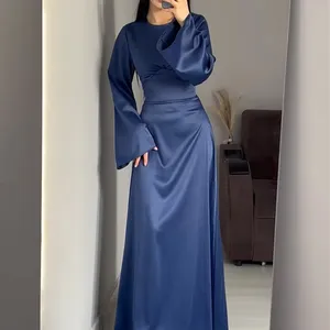 Vente en gros de dernière abaya élégante en satin Djeddah Dubaï robe de soirée modeste abaya femmes robe musulmane