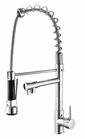 Robinets de cuisine monotrou montés sur pont avec tuyaux flexibles d'eau chaude et froide Poignée simple extractible en acier plastique