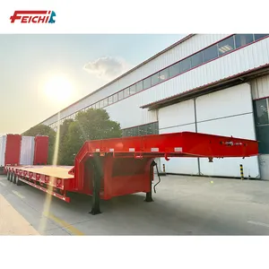 4 Axle Low Loader/Lowbed/lowboy Semi Trailer 80 Tons Carrying Crane Excavator Lowbed Semi Trailer With Hydraulic Ladder