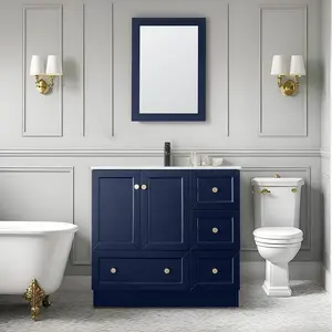 36 "vaidade combinada azul do banheiro do estilo do abanador vaidade do banheiro do armário de luxo vaidades macias do banheiro do sistema de fechamento
