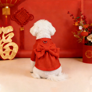 Pet Princess Dress <b>Red</b> <b>Bow</b> Winter Cute Dog Cat Clothes Solid Polyester Cotton Skirt SS26012 - Product Image 1