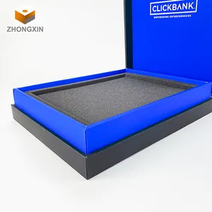 Caja de embalaje de tarjeta de regalo con patrón de impresión Oem disponible con tapa azul de joyería de gama alta personalizada