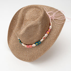 Sombrero de Paja Decorado con Conchas Pequeñas para Vacaciones en la Playa, Sombrero de Paja Fresco <span class=keywords><strong>y</strong></span> Moderno para Mujer, Sombrero Panamá Moderno para Hombre, Casual para las Cuatro Estaciones - Product Image 5
