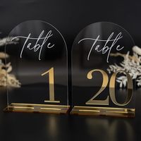 Numéros de table de mariage en acrylique transparent arqué avec base miroir dorée, élégantes pancartes de table en calligraphie pour la réception de mariage