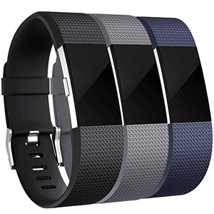 Bracelets de remplacement en acier inoxydable avec boucle à ardillon pour <span class=keywords><strong>Fitbit</strong></span> <span class=keywords><strong>Charge</strong></span> 2 <span class=keywords><strong>HR</strong></span>, design classique, noir/gris – Grandes et petites tailles - Product Image 1