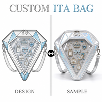 Sac à dos Kawaii personnalisé en forme de diamant, argent irisé, avec fenêtre de présentation en forme de diamant à facettes et breloque scintillante