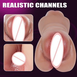 Masturbateur réaliste à double tête en forme de vulve, avec lèvres labiales arrondies, brun, 1,85 lb, jouet sexuel pour hommes, à tenir à la main, de poche - Product Image 2