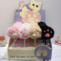 Stylo gel créatif en forme de patte de chat en peluche, mignon, avec boule de fourrure, 0,5 mm, plastique noir, 16 pièces par boîte, stylos neutres en gros