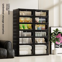 Meuble à chaussures pliable en plastique transparent noir, double rangée, grande capacité, multifonction, portes coulissantes magnétiques