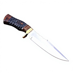 Cuchillo de Caza Personalizado de Acero Inoxidable, Hoja Fija con Punta Caída y Borde Dentado, Mango de Madera, Cuchillos para Acampar al Aire Libre - Product Image 1