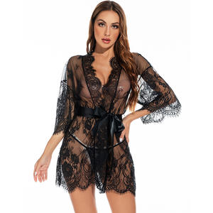 2026 Camisón y Bata de Encaje Transparente con Diseño de Gotas de Sangre, Estilo Europeo Americano, Cintura Elástica - Product Image 3