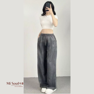 Pantalon en velours décontracté pour femmes, coupe régulière, taille élastique, nœud en dentelle, perles, jambe large, confortable, style coréen - Product Image 3