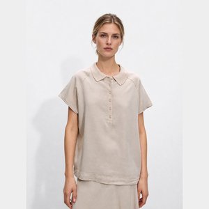 Camicetta <span class=keywords><strong>beige</strong></span> da <span class=keywords><strong>donna</strong></span> con maniche a cappuccio e mezza abbottonatura - Product Image 2