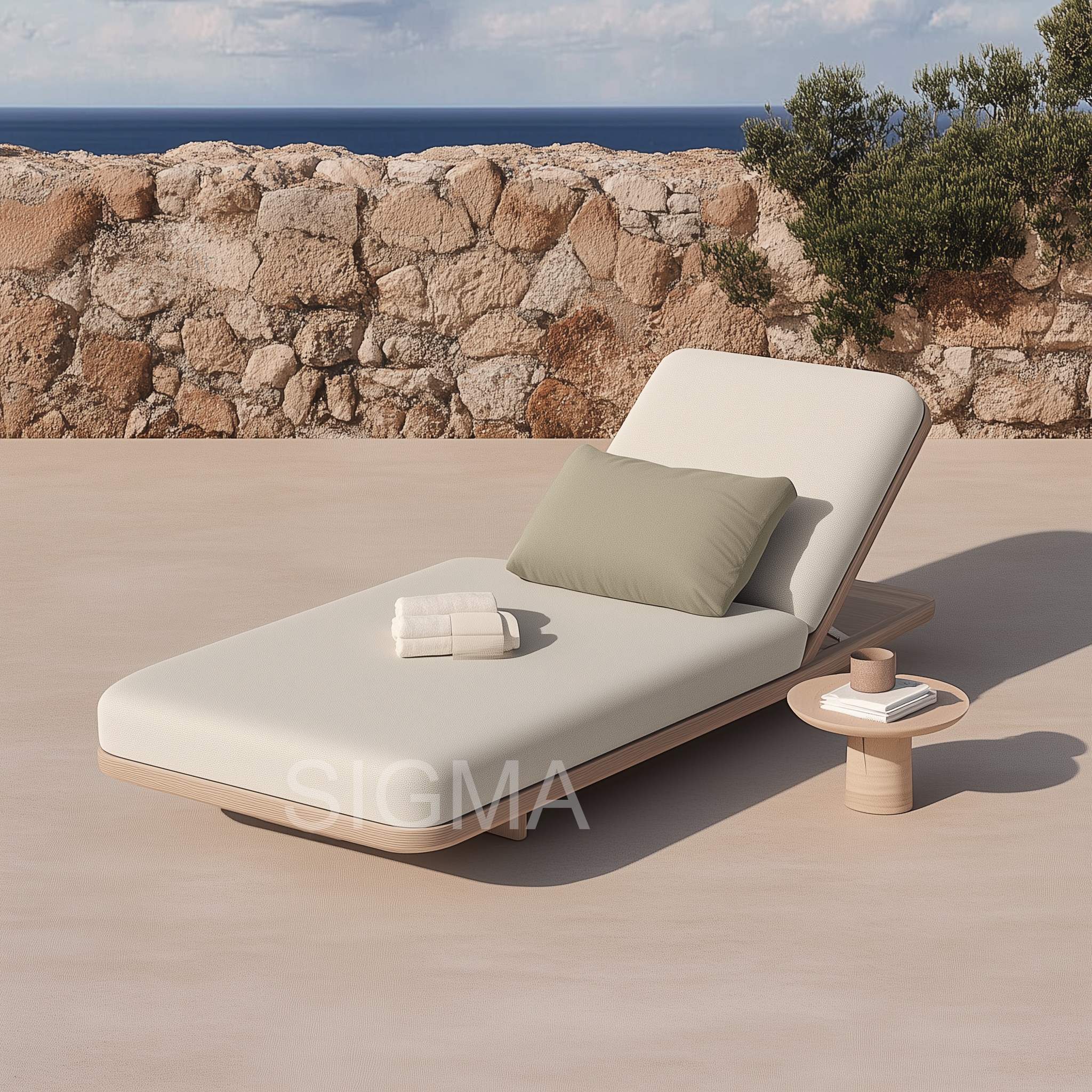 Patio outdoor furniture set solid teak wood frame with fabric upholstery poolside daybed Garden lounge chaise