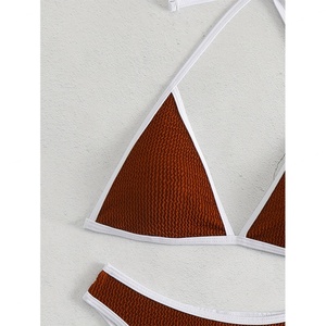 Conjuntos de bikini 2025 al por mayor con cuello en V, diseño retorcido frontal, para mujer madura, sexy, de marca personalizada, con tirantes finos ajustables y control de abdomen. - Product Image 3